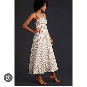 Anthropologie Maeve Square Neck Striped Cotton Blend Midi Dress Size 6